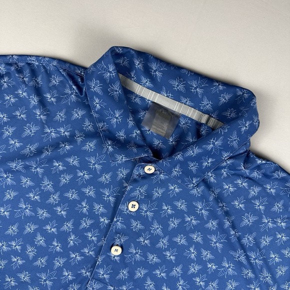 Puma Bumble Bee Print Performance Golf Polo Shirt Mens Xl Blue Stretch Wicking - Picture 1 of 7